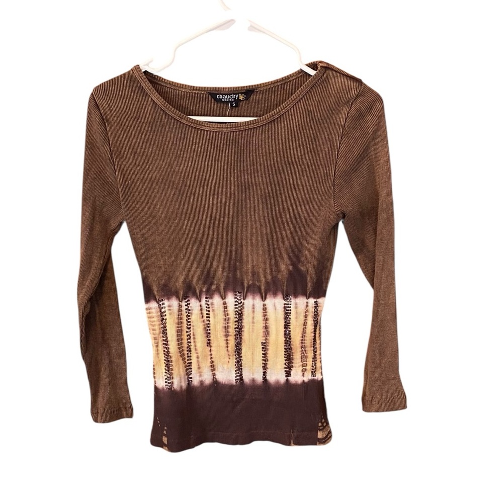 Chaudry Brown Tie-Dye Ribbed Long Sleeve Top NWT Size Small